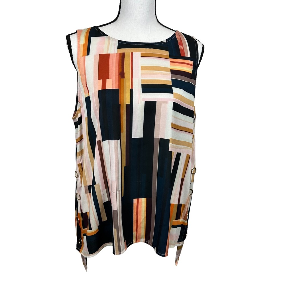 ANTONIO MELANI Rich Toned Multi-Colored, Block & Stripe, Sleeveless Top Size L